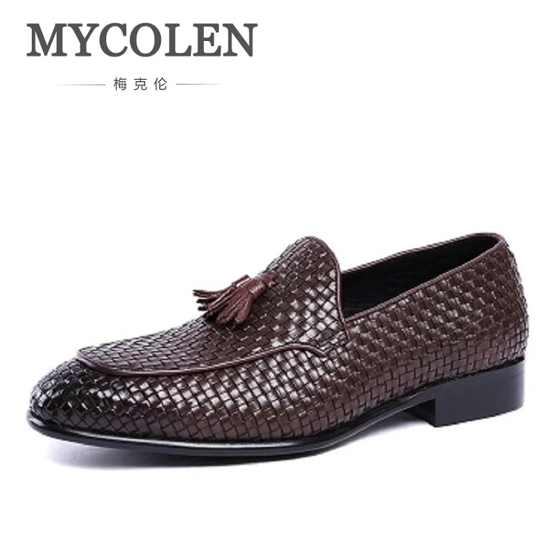 

MYCOLEN Brand Fashion Braided Mens Formal Shoes Genuine Leather Breathable Brown Black Business Office Men Shoes Chaussures Men