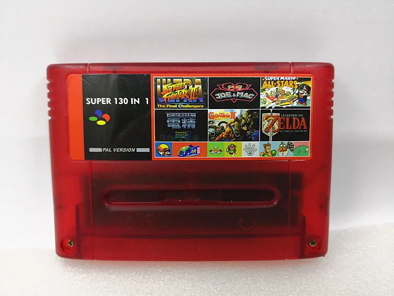 Transparent red Super 130 in 1 Games with Axelay Captain Commando Castlevania IV Sim City Samurai Shodown Transparent red Super 130 in 1 Games with Axelay Captain Commando Castlevania IV Sim City Samurai Shodown