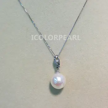 

WEICOLOR AAAA+ 10-11MM Exactly Round Freshwater Pearl Pendant With Sterling Silver Chain.Best Gift For Girls!