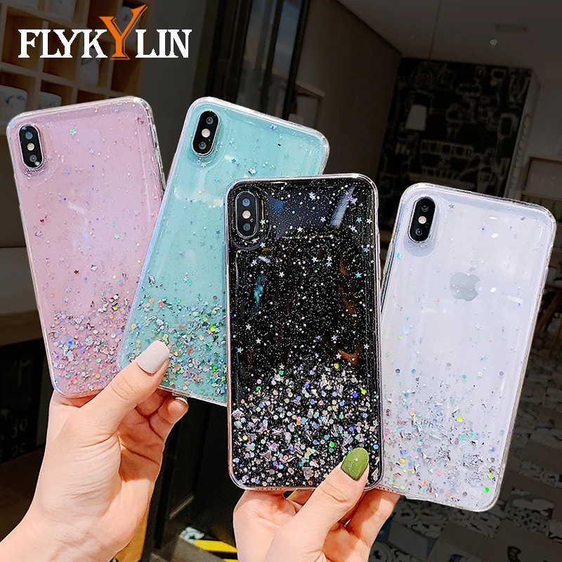 FLYKYLIN чехол с блестками для iphone 6 S 7 8 Plus чехлы XS Max XR X задняя крышка серебряная