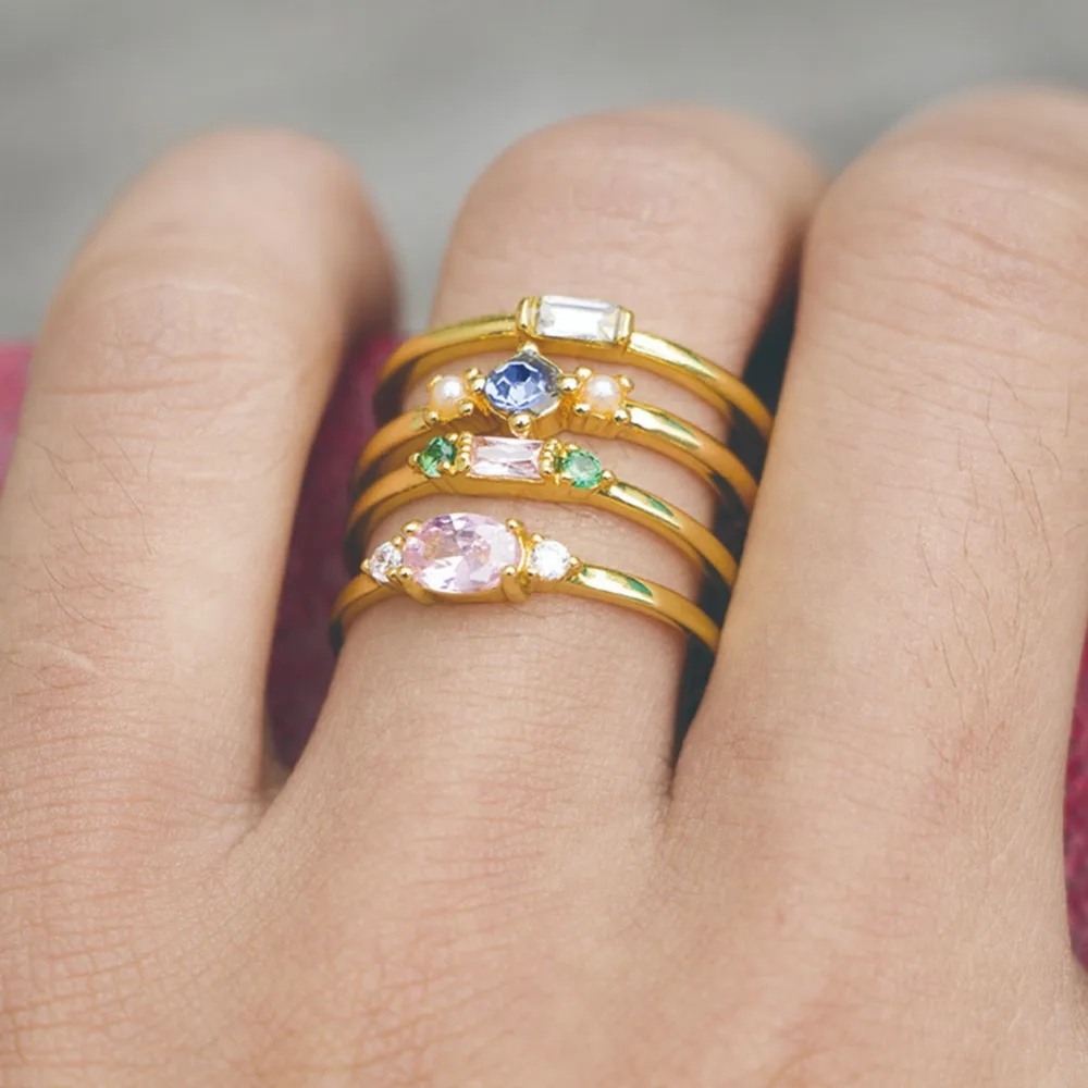 

4pcs/set New Trend Gold Blue Shiny Crystal Stacking Multilayer For Women Girl Female Finger Ring Party Wedding Jewelry #290001