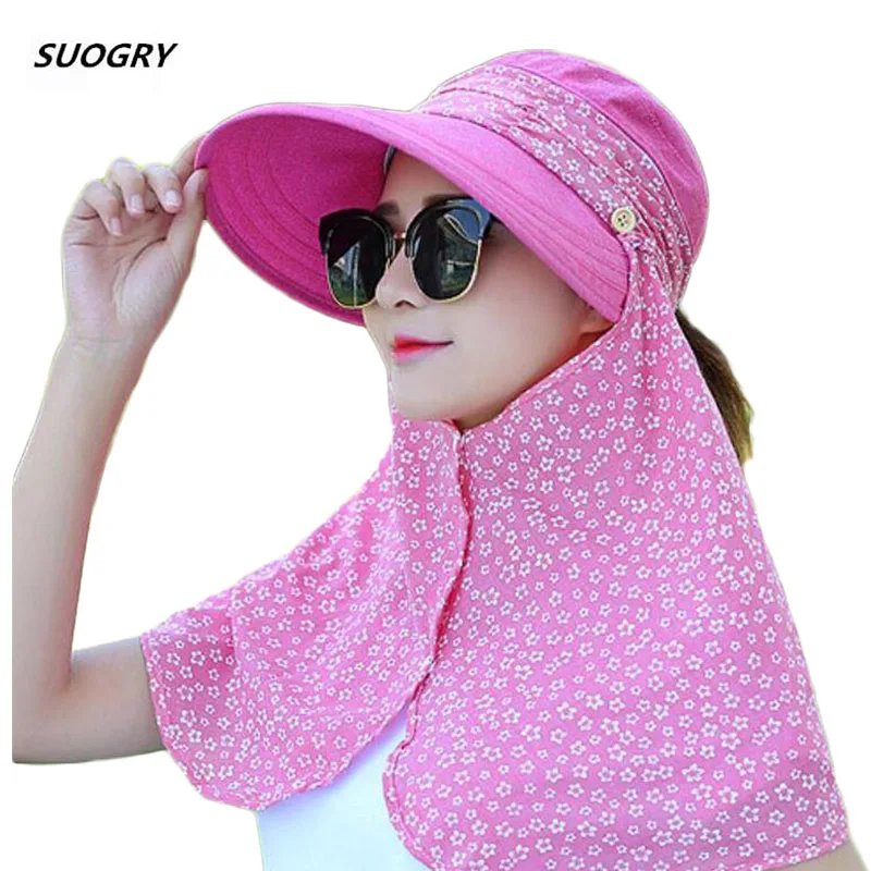 SUOGRY النساء قبعة الشمس الصيف الأشعة فوق البنفسجية حماية قبعة صيد سوبر واسعة في الهواء الطلق حافة قبعة بحافة قناع لشاطئ التنزه السفر