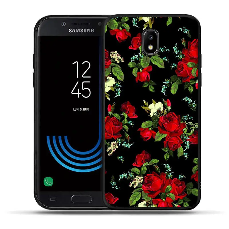 Роскошный чехол из ТПУ с черными розовыми красными цветами для Samsung Galaxy J3 J5 J7 2016 2017