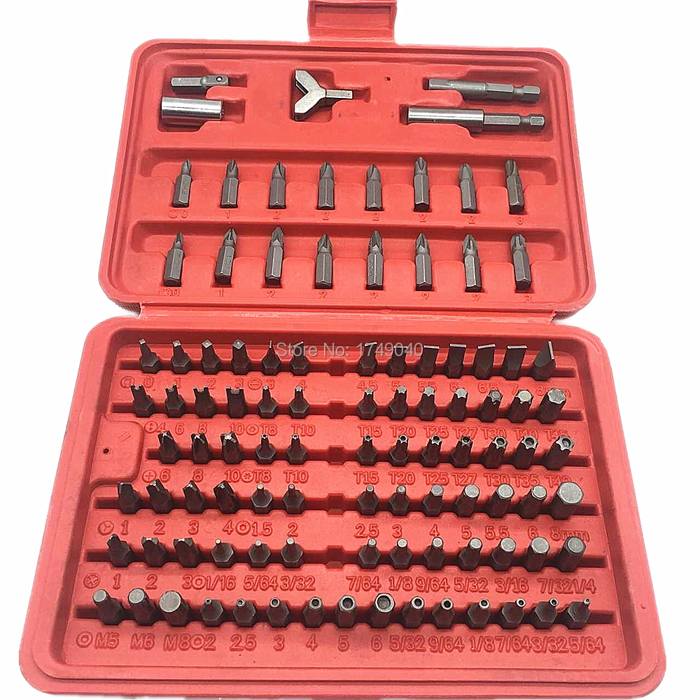 

Screwdriver Security Bit 100pcs/Set Nut Driver Magnetic Holder Tamper Proof Slotted Hex Key Phillips Slotted Tri Wing With Case