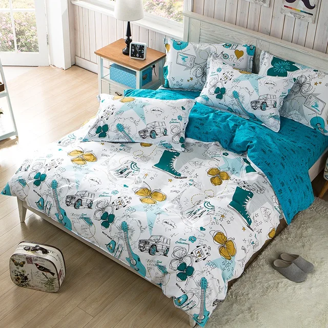 Graffiti Bedding Set Scrawl Blue Bed 4pcs Duvet Cover Flat Graffiti Bedding Set Scrawl Blue Bed 4pcs Duvet Cover Flat Sheet 1 8m