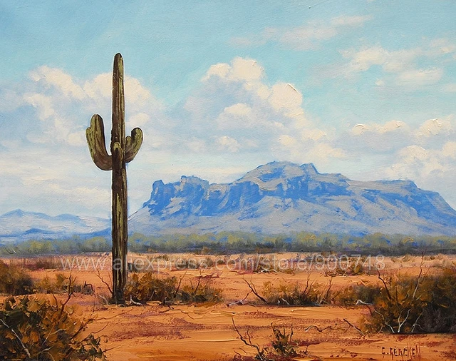 Enorme óleo paintingCactus Desierto Pintura Encargada Arizona Paisaje