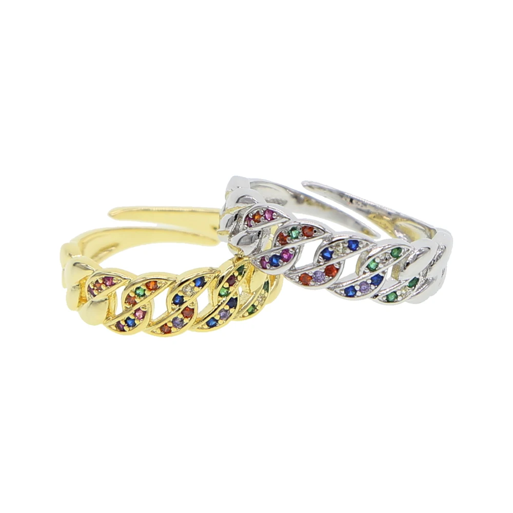 

wholesale adjust link chain ring for women girls silver gold color paved rainbow CZ cute hot sale boho delicate jewelry party