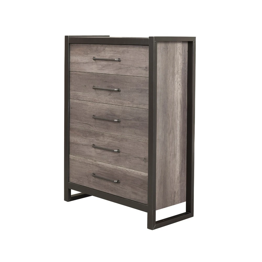 Spacious Chest with 5 Drawers In Rubberwood Black And Gray (1)