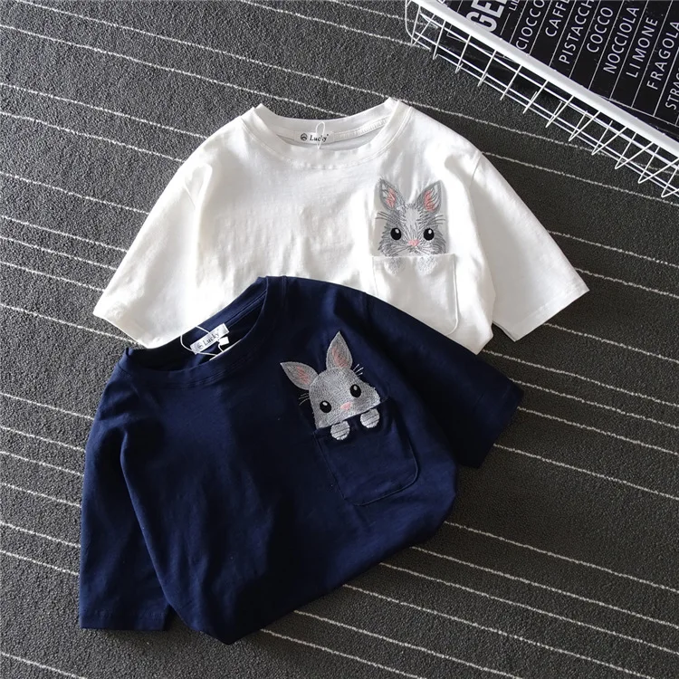 

2018 Harajuku t shirt women Korean style t-shirt tee kawaii rabbit embroidery cotton tops shirt camiseta feminina hot sales