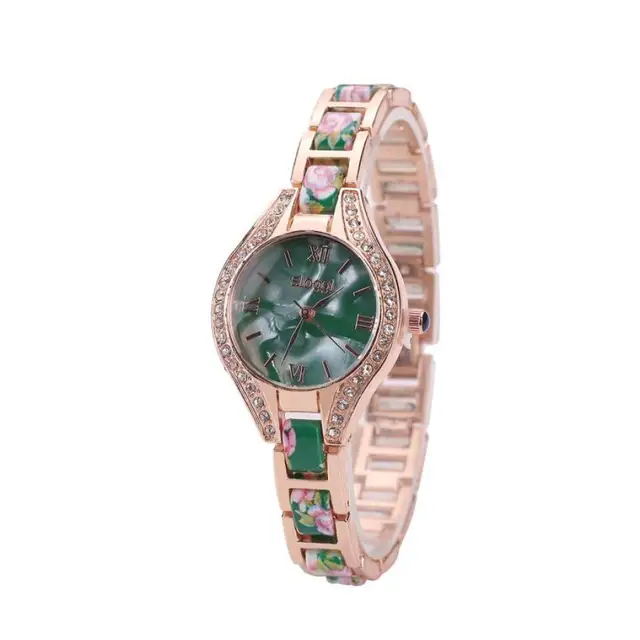 Top Brand Luxury Crystal Bracelet Watches Women Round Shell Flower Full Diamond Top Brand Luxury Crystal Bracelet Watches Women Round Shell Flower Full Diamond