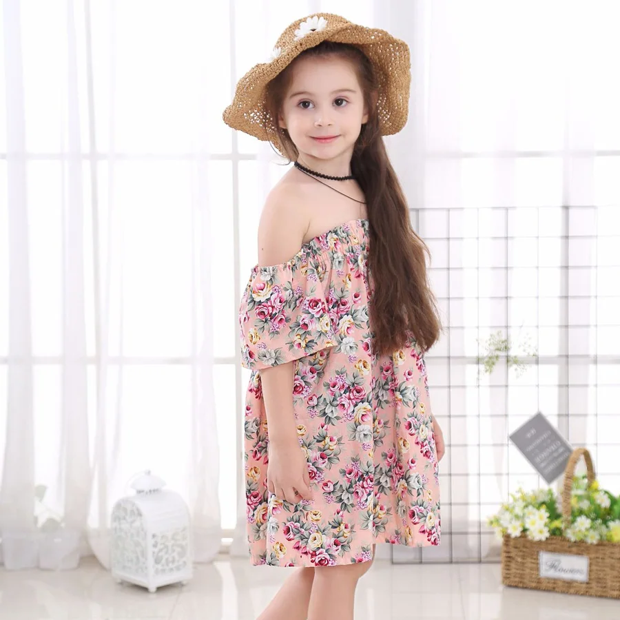 Fashion Floral Girls Summer Dress Kids Cotton Sleeveless Casual Sundress Teenage Strapless Clothes Princess Dress (5)
