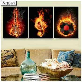 

Triptych music icon guitar 5d diamond painting full square animal diamond embroidery full round artwork 25 style home decoration