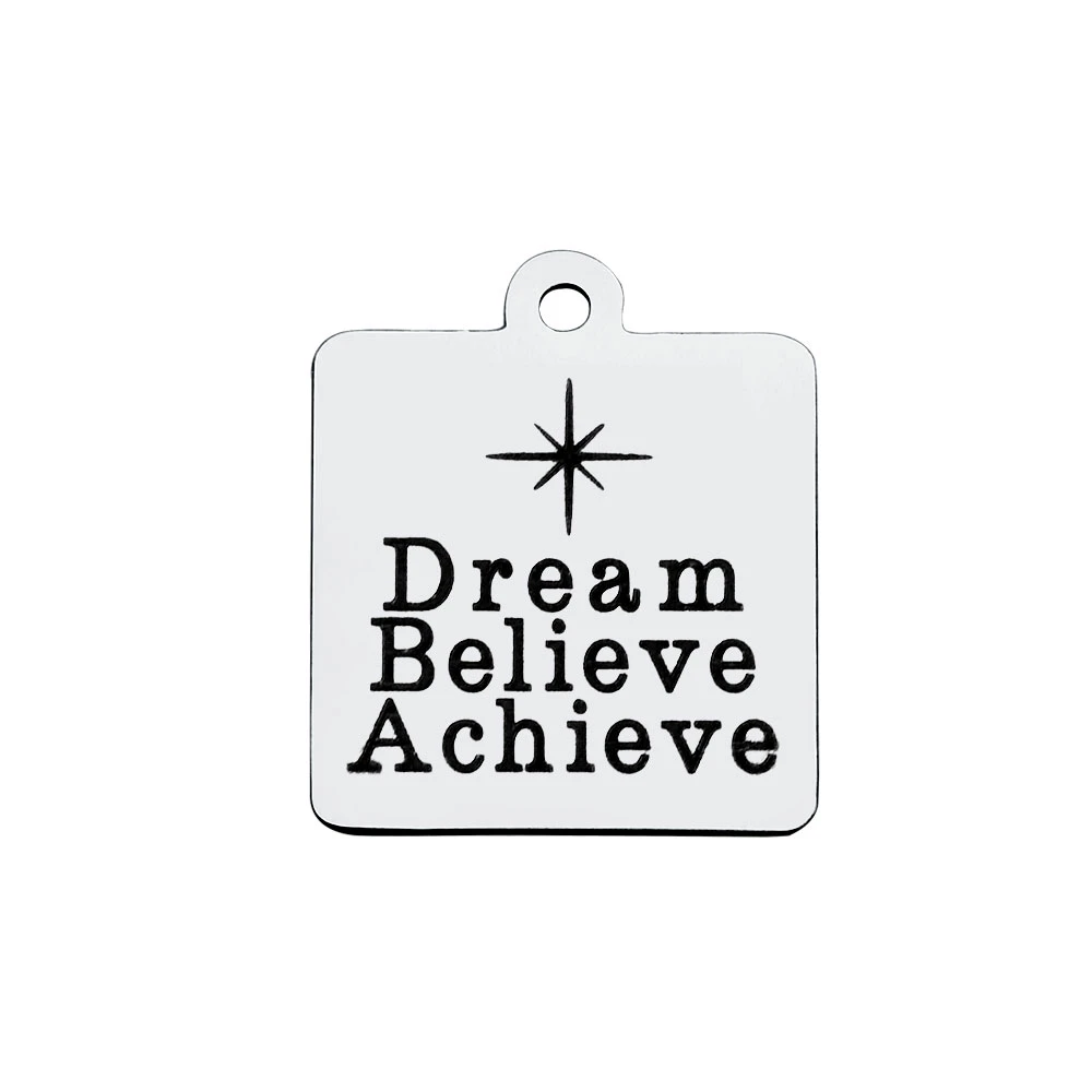 BULK 30pcs Stainless Steel Dream Believe Achieve Inspirational Quote Pendant 18*21mm|charm pendant|inspirational charmsdream charm - AliExpress