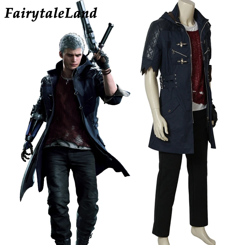 Игра DMC5 Nero косплея костюм реквизит Хэллоуин Горячая игра охотник черный полный