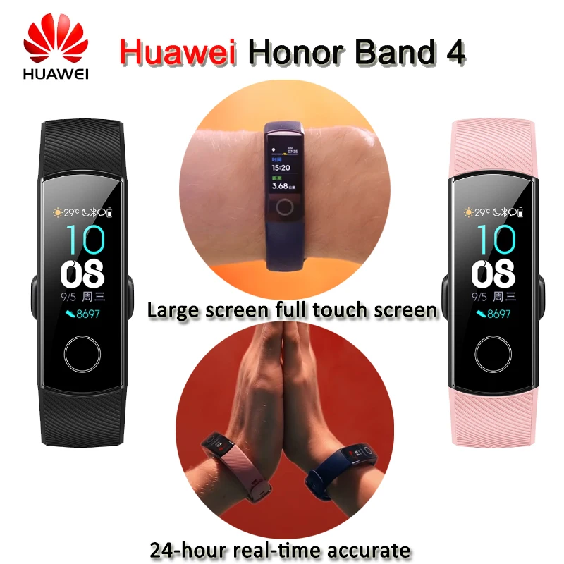 Новинка умный Браслет huawei Honor Band 4 50 м водонепроницаемый цветной сенсорный экран