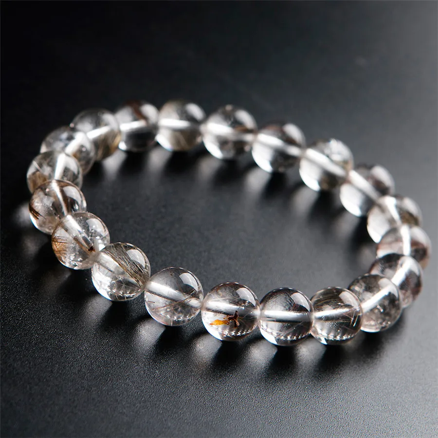 

Brazil Natural Silver Rutilated Quartz Crystal Stretch Bracelet Clear Round Bead 10mm