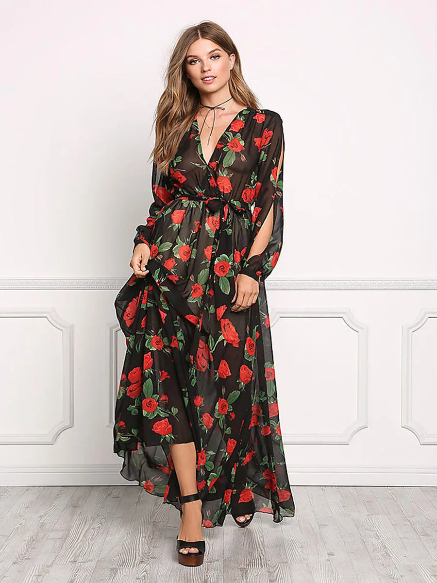 red black floral dress