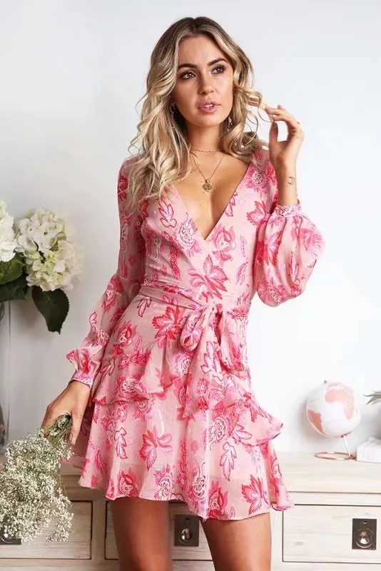 Women S Dress New 2019 Floral Printing Sexy Midi Dress Sweet Color