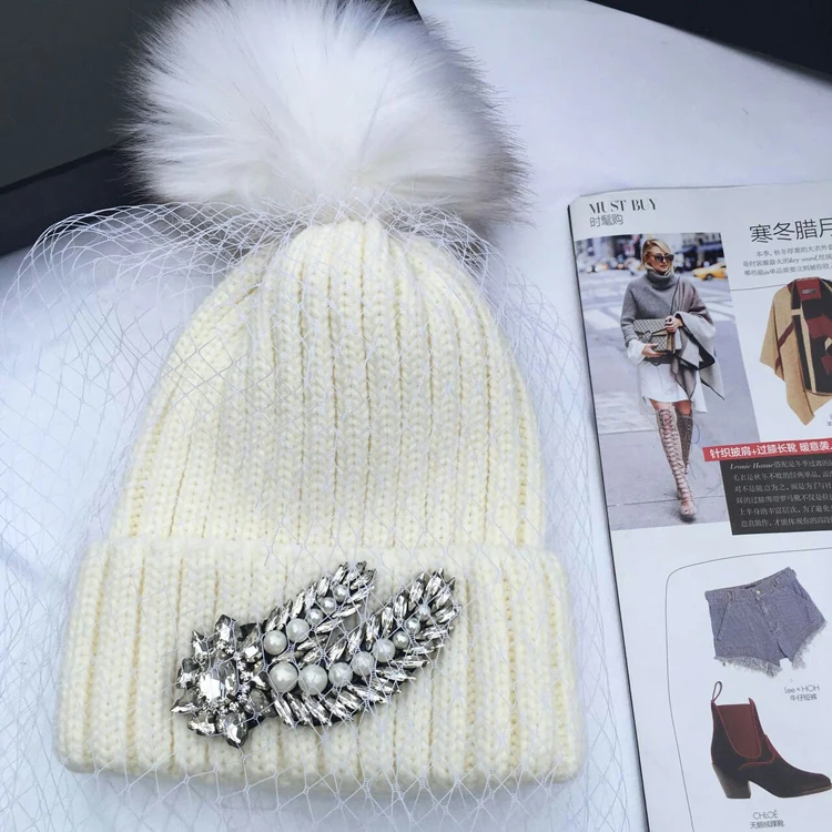 Роскошные show дикие модели Shourouk Корея новые модные камень дрель сетки пряжи вязаная шапка женская Корейская версия прилив шляпа 467