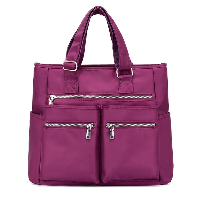 Casual Women Travel Top- handle Bag Nylon Trip Shoulder Bag Solid Mummy Waterproof Handbag Portable Big Tote purse Purple