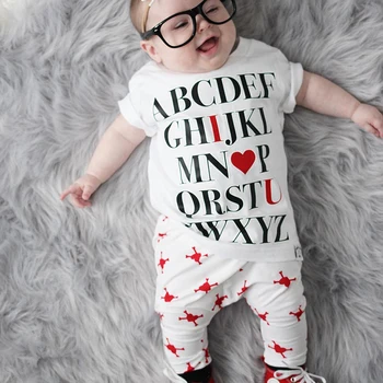 

Summer Toddler Newborn Clothes Baby Girls Sets Adorable Letter Print Short Sleeve Tops Blouse Trousers Casual Outfits Clothes