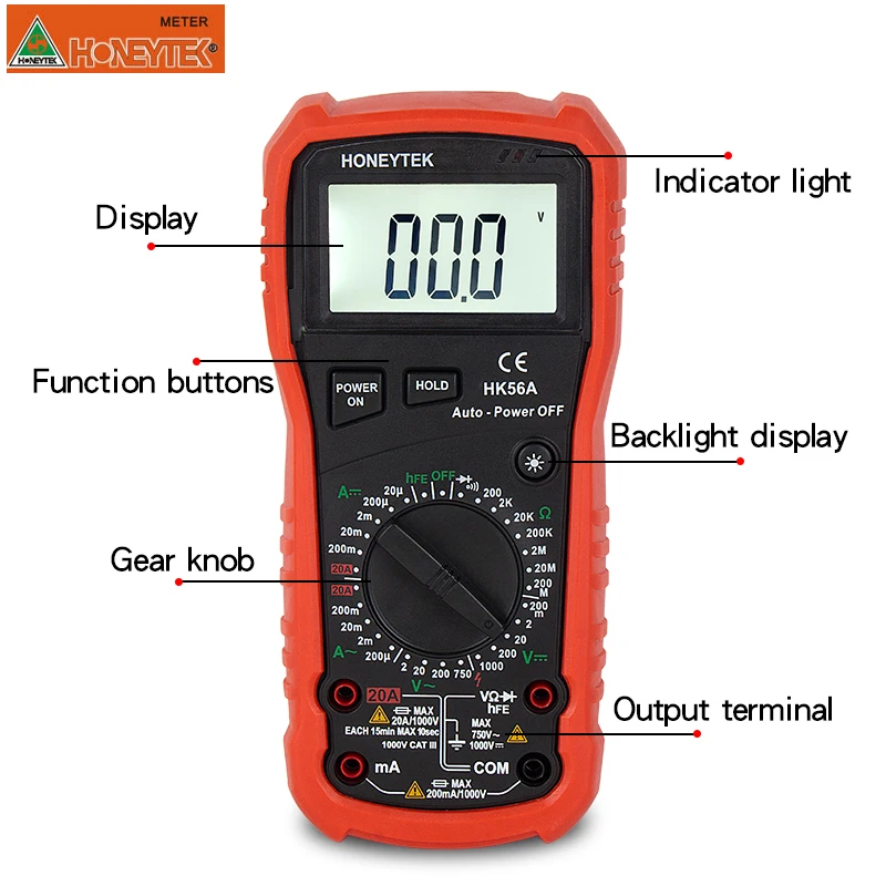 HONEYTEK HK68A мультиметр-тестер 4000 Количество истинных RMS цифровой мультиметр авто Питание USB интерфейс AC DC напряжение тока
