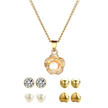 KLEEDER Модные 5 шт модные жемчужные цветочные ювелирные наборы модные стразы ювелирные изделия с кристаллами женские цепочки ожерелье и серьги