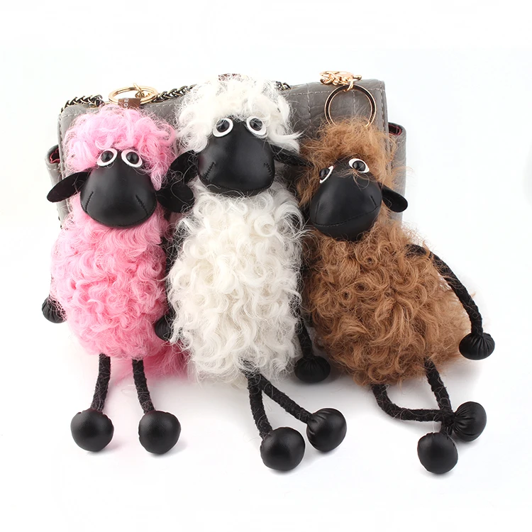 Sheep Shaun Key chain Pompom real lambs wool fur genuine keychain wool