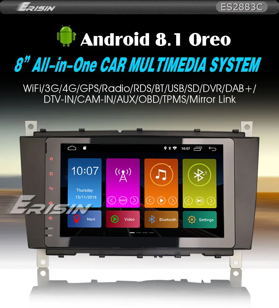 Best Erisin ES2883C 8" New Android 8.1 Car Radio DAB+ 4G Wifi GPS DVR System for Benz CLK Class W209 W203 0