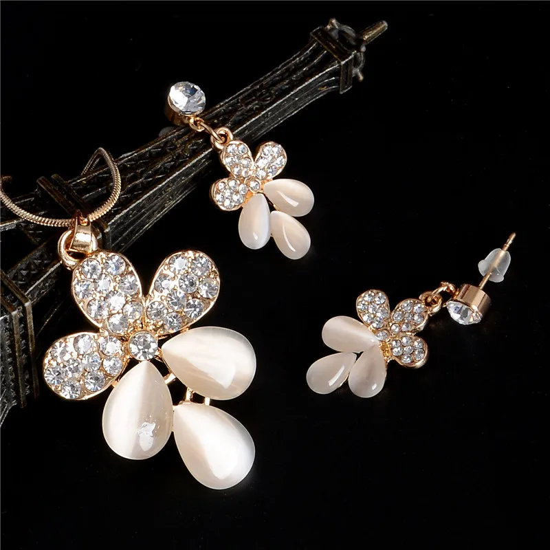 Women Fashion Gold Silver Plated Crystal Flower Drop Dangle Long Chain Earrings
