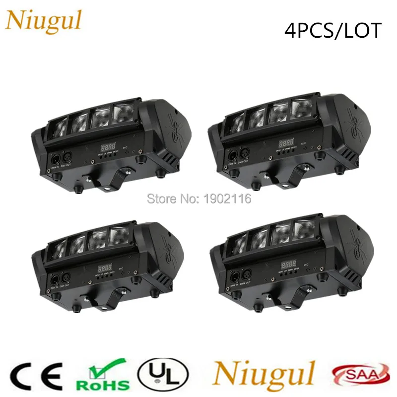 4pcs/lot Mini LED Spider Light RGBW 8X10W LED Beam Moving Head Light With DMX512 DJ Disco Stage Effect Lighting Home Party Lamps цена 4pcs/lot Mini LED Spider Light RGBW 8X10W LED Beam Moving Head Light With DMX512 DJ Disco Stage Effect Lighting Home Party Lamps цены онлайн