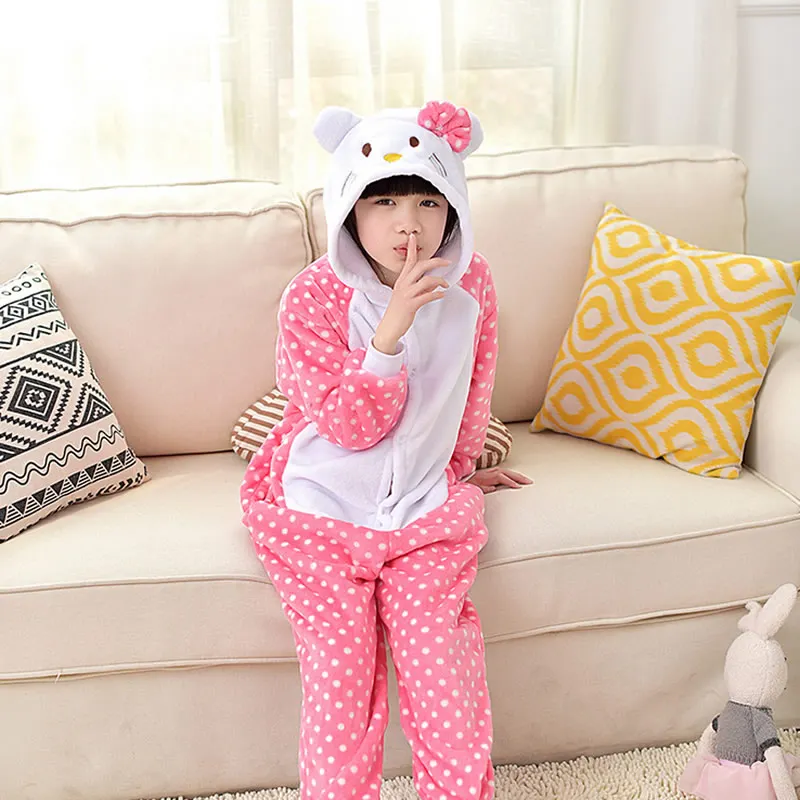 

2018 Cute Flannel Cartoon animals Sweetness Dot cat Autumn And Winter Unisex Children Pajama 4T-12T Cosplay Party Pajama sets