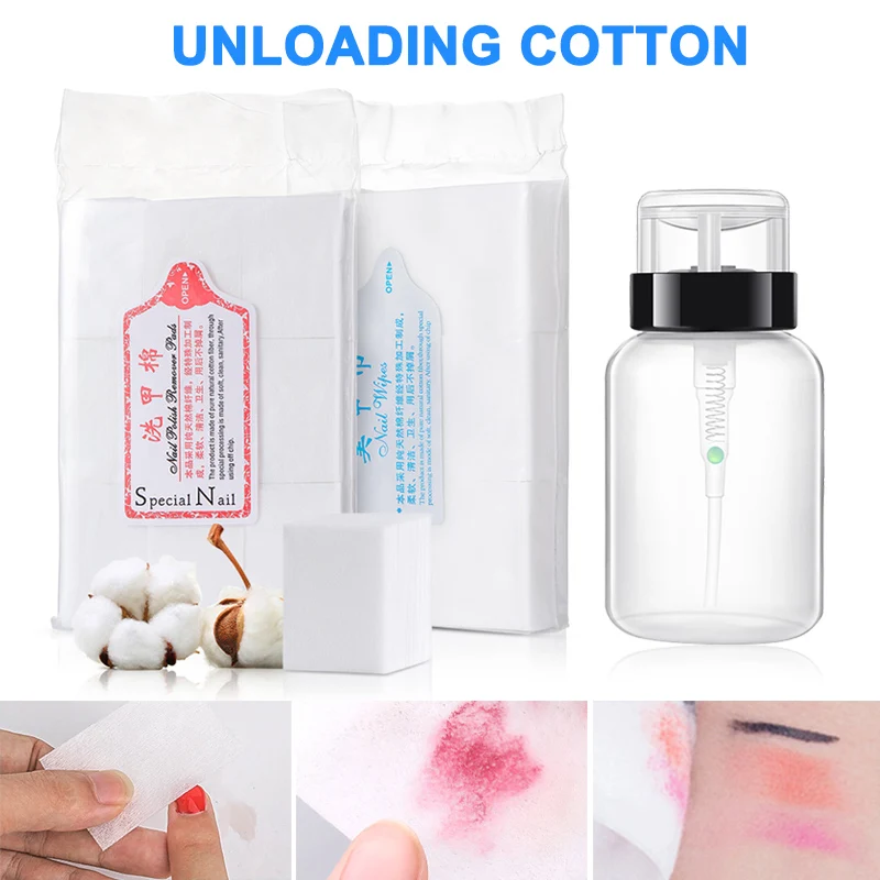 

Nail Polish Remover Sets with Lint Free Cotton Pads and Push Down Pump Dispenser Bottle HB88