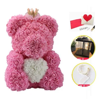 

2018 Drop Shipping 40cm Big Red Teddy Bear Rose Flower Artificial with LED Box Christmas Gifts for Women Valentine's Day Gift