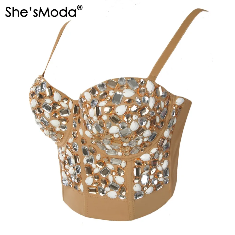 She'sModa/женский бюстгальтер бюстье цвета хаки со стразами и жемчугом ручной