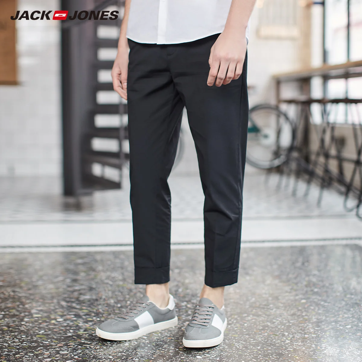 JackJones для мужчин хлопок однотонная одежда модные стильные бизнес smart повседневное slim fit Брюки для девочек модные мотобрюки Мужской | 218114561