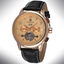 Dress Casual Men s Mechanical Wrist Watch Sub dials Tourbillon Black Genuine Leather Strap Auto Complete