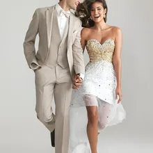 Заказ бальные платья Шампанское смокинг жениха костюм для свадьбы S(куртка+ Брюки для девочек+ жилет+ галстук