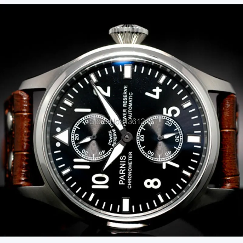 

47mm parnis black dial power reserve ST2542 movement automatic mens watch P95
