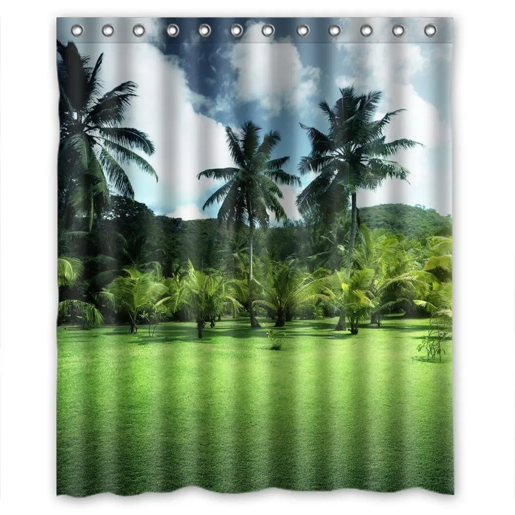 Glam Green Palm Trees Personalized Fabric Shower Curtain 60(W)X72(H)in