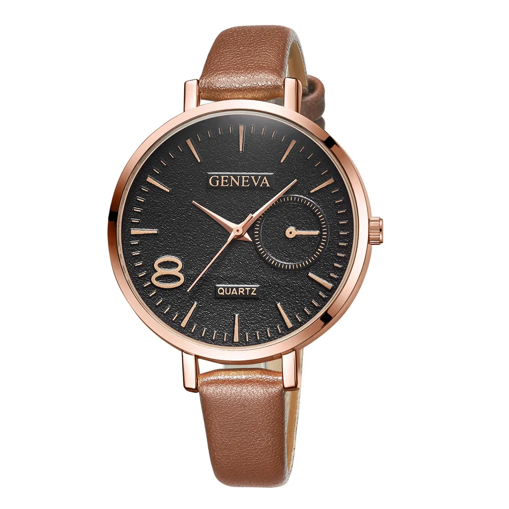 

New Fashion Luxury Geneva Brand Rose Gold Leather Watches Women ladies Clock casual dress quartz wristwatch reloj mujer 533