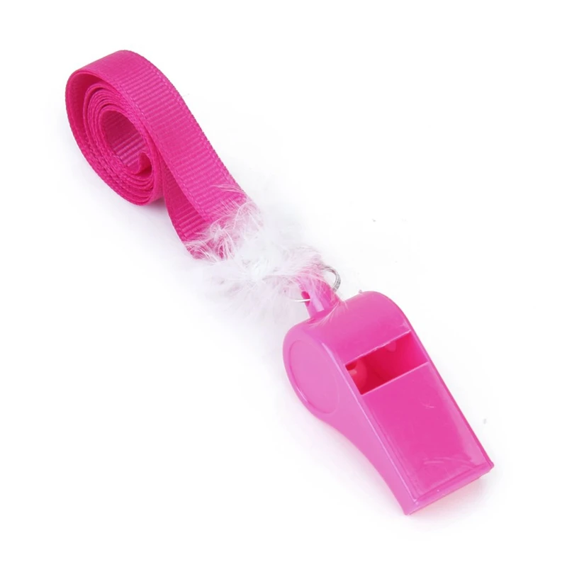 10 x Вечерние игры Пластиковые свистки с пухом с ремешком- ярко-розовый