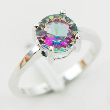 

Concave Cut Rainbow Mystic Crystal Zircon 925 Sterling Silver Wedding Party Design Ring Size 5 6 7 8 9 10 11 12 A28 Free Ship