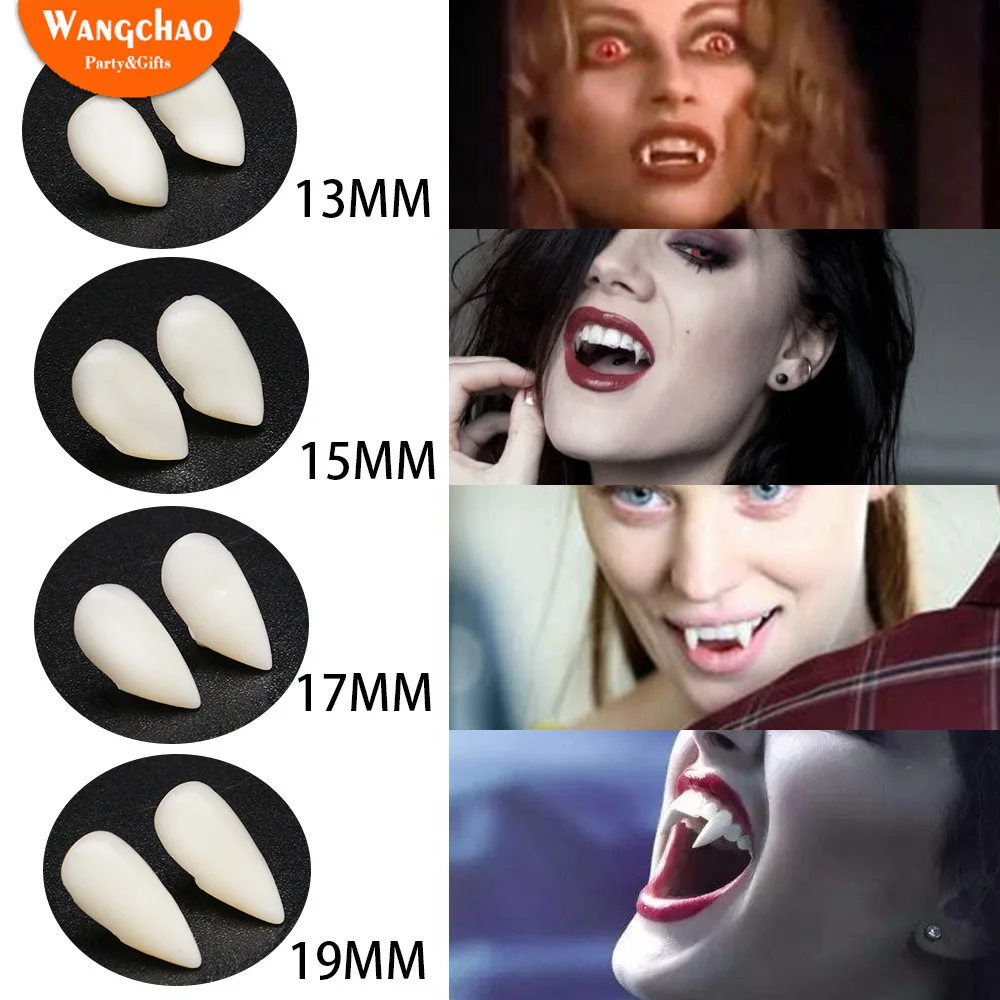 

Hot Halloween Vampire Teeth Fangs Costume Kids Toys Halloween Decoration Plastic Fake Vampire Fangs with Glue Tweezers