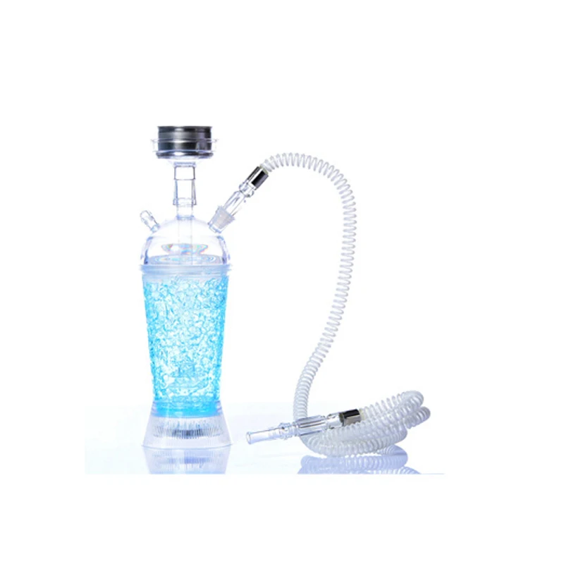 Прозрачный Акриловый светодиодный светильник для кальяна, бутылка для курения, металлическая чаша для кальяна, светильник er и Tong, одноразовые наконечники для рта - Цвет: 38cm blue