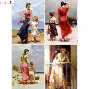 

5D DIY Diamond Painting Affection Lady mother and daughter by the sea Cross Stitch Diamond Embroidery Of Rhinestone Home Decor