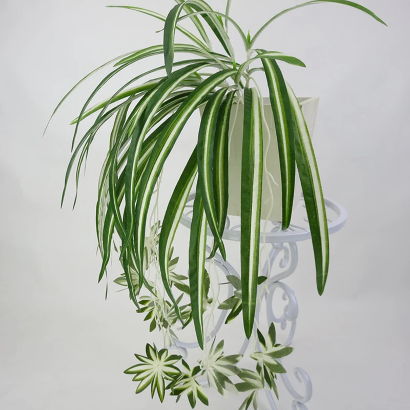 Настенный хлорофитум горшках Зеленые растения искусственные цветы ПВХ поддельные Моделирование цветок декор в гостиную 65 см