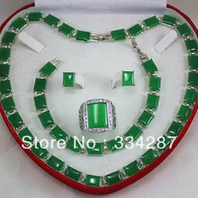 Новинка! темно-зеленый нефрит Цепочки и ожерелья браслет, серьги ювелирный набор+ коробка