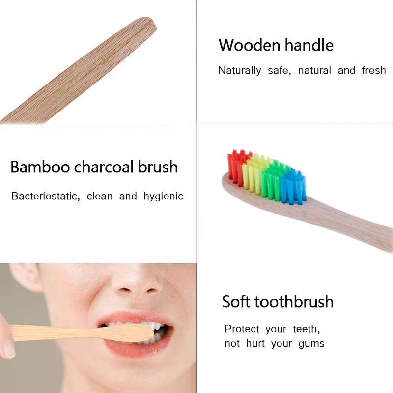OSHIONER зубная щетка с ручкой из натурального бамбука, 1 шт., радужная цветная отбеливающая мягкая щетина, Бамбуковая зубная щетка, экологичный уход за полостью рта