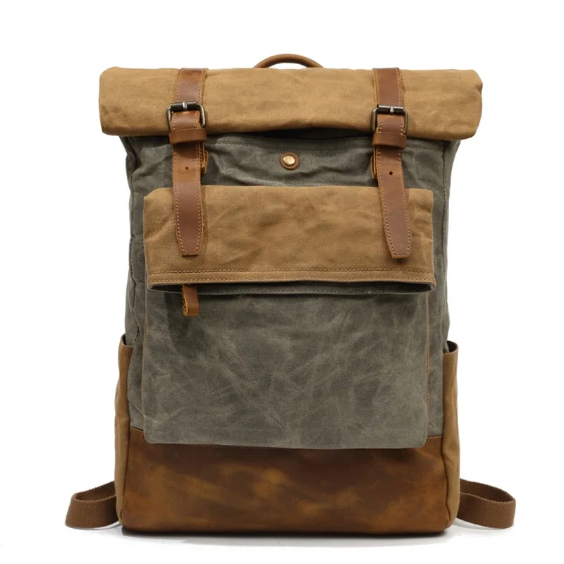 YUPINXUAN Europe Designer Canvas Leather Backpacks Vintage Teenager Daypacks Waterproof Travel Rucksacks Wearproof School Bags yupinxuan vintage canvas leather backpacks for men 14 laptop daypacks waterproof canvas rucksacks large waxed travel back packs